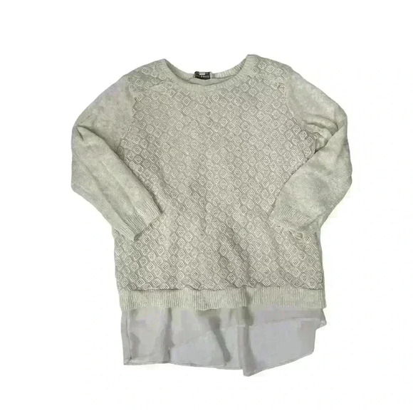 Lucky Brand Sweaters - Lucky Brand Womens Med White Tunic Sweater Layered Chiffon 3/4 Sleeves Buttons